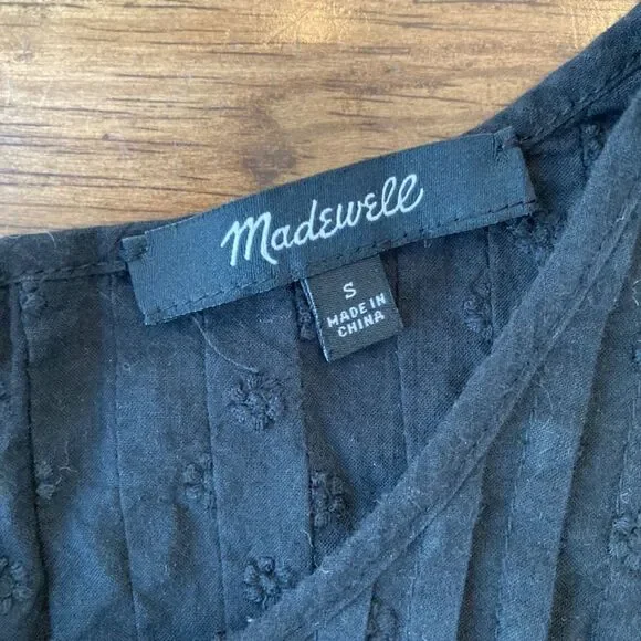 Madewell Embroidered Pintuck Mini Dress 100% Cotton Black Women's Small Prairie - Picture 6 of 8